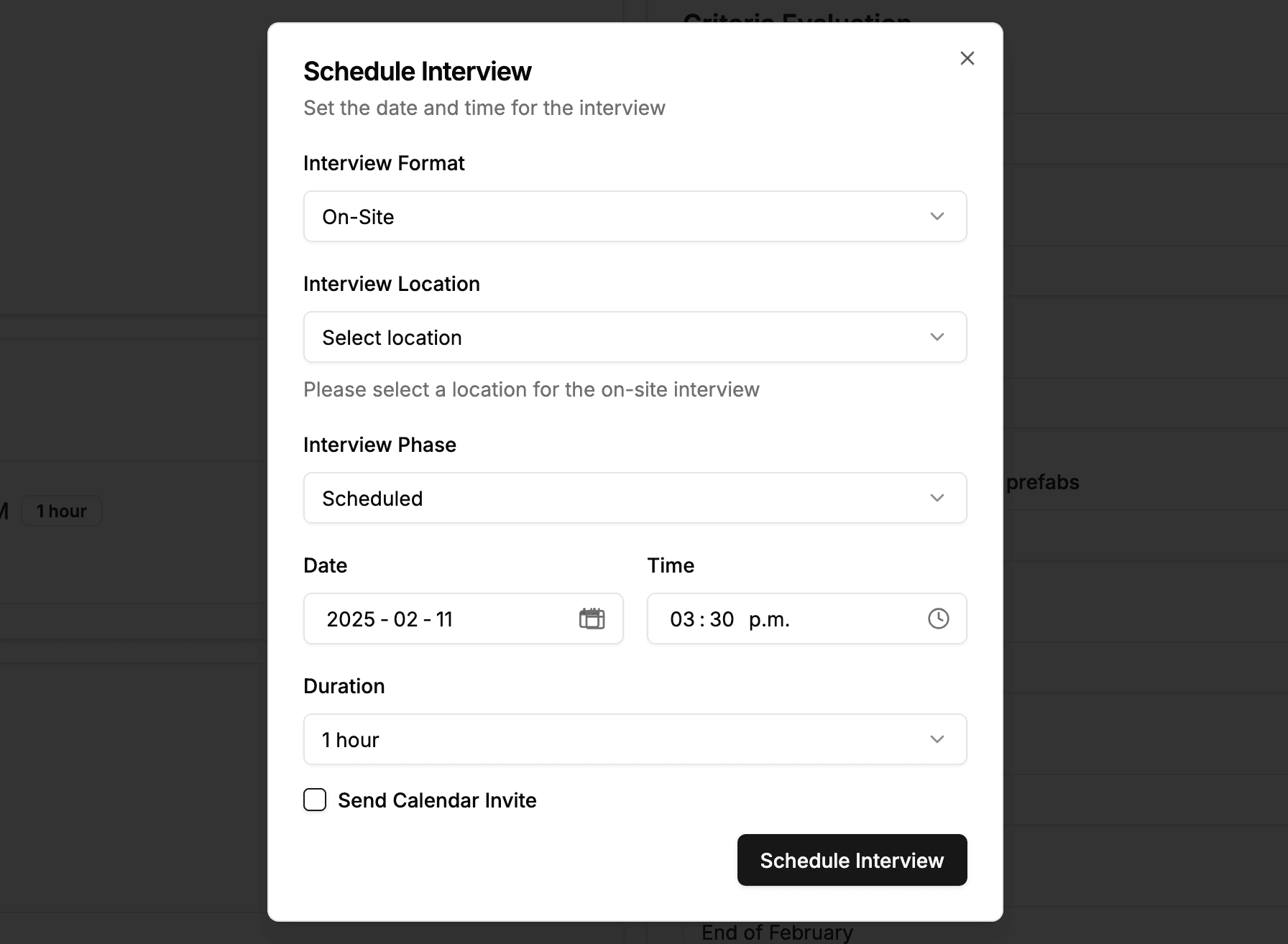 Interview Scheduling feature screenshot